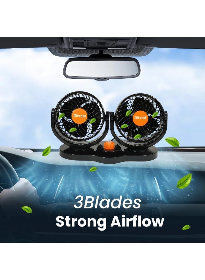 ميتشل مروحة سيارة ميتشل HX-T312 برأسين - 5 بوصة، 24 فولت تيار مستمر، طاقة 15 وات، هادئة للغاية، سرعة مزدوجة قابلة للتعديل، دوران 360 درجة، تدفق هواء قوي، تثبيت آمن - مثالية للشاحنات والحافلات والمركبات الترفيهية والمركبات الثقيلة. - Image 4